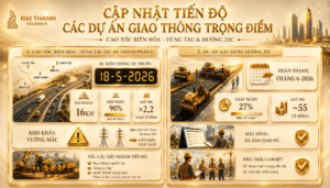 Banner Đại Thanh Holdings thông báo Đồng Nai thông xe Thành phần 1 cao tốc Biên Hòa - Vũng Tàu trước ngày 18/5, khẳng định cơ hội đầu tư hạ tầng đột phá.